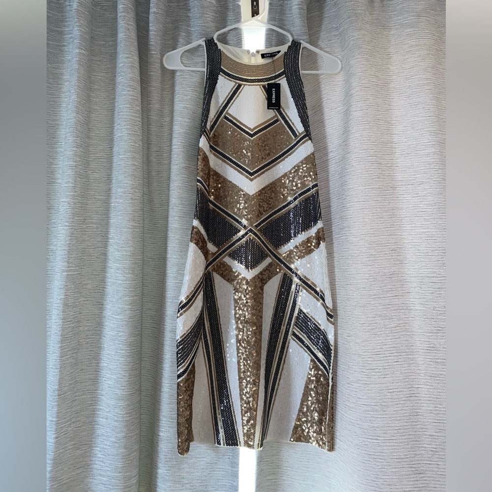 Multi colored sequined mini dress from Express. Excellent for the holiday season